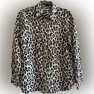 Theory Silk Button Down Shirt Sz Small Cheetah Print Edgy Modern Goth Punk